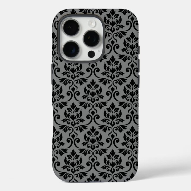 Feuille Damask Pattern Black auf Grau Case-Mate iPhone Hülle (Rückseite)