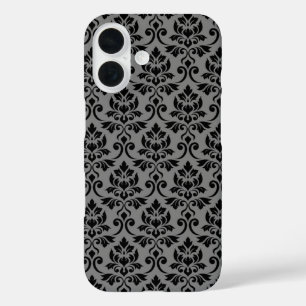 Feuille Damask Pattern Black auf Grau iPhone 16 Hülle
