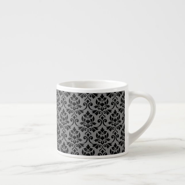 Feuille Damask Pattern Black auf Grau Espressotasse (Rechts)