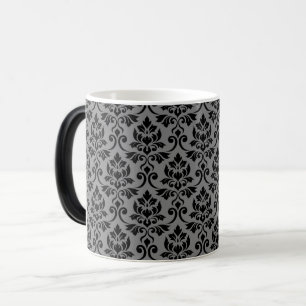 Feuille Damask Pattern Black auf Grau Verwandlungstasse