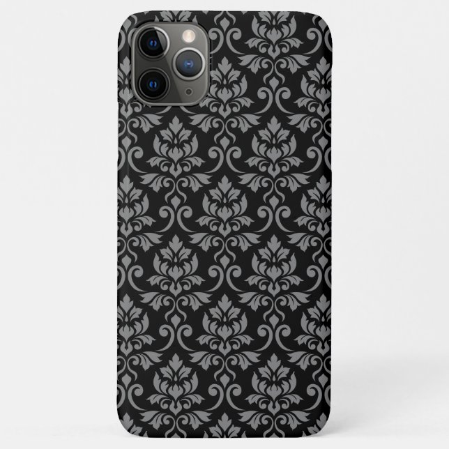 Feuille Damask Pattern Grau auf schwarz Case-Mate iPhone Hülle (Rückseite)