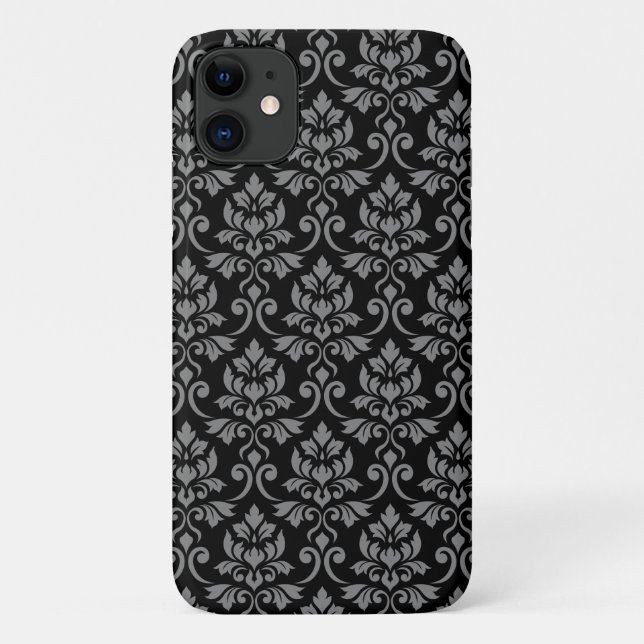 Feuille Damask Pattern Grau auf schwarz Case-Mate iPhone Hülle (Rückseite)