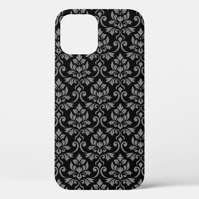 Feuille Damask Pattern Grau auf schwarz Case-Mate iPhone Hülle (Rückseite)