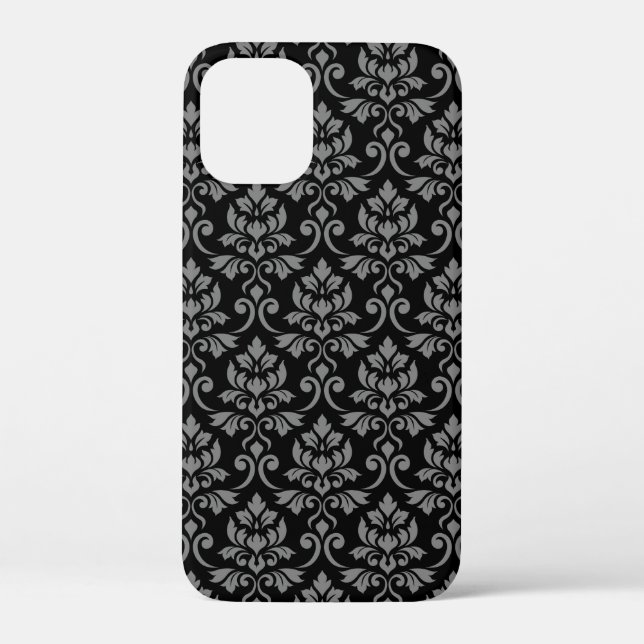 Feuille Damask Pattern Grau auf schwarz Case-Mate iPhone Hülle (Rückseite)