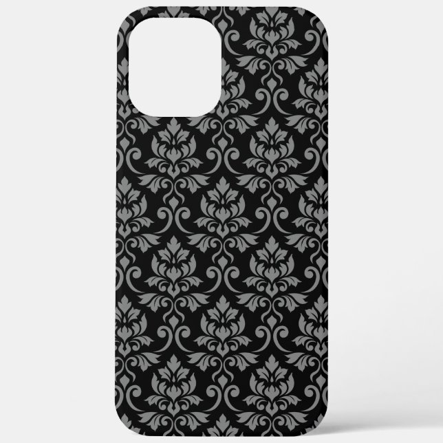 Feuille Damask Pattern Grau auf schwarz Case-Mate iPhone Hülle (Rückseite)