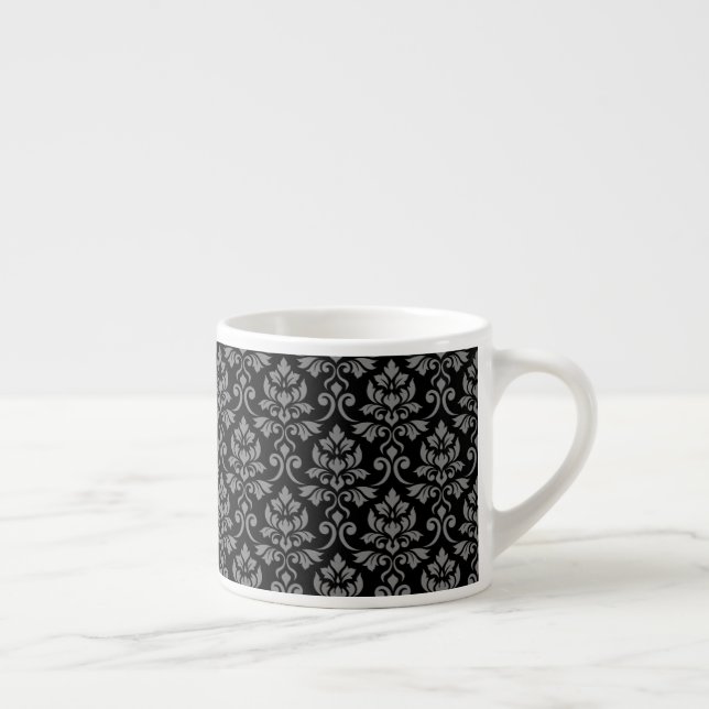 Feuille Damask Pattern Grau auf schwarz Espressotasse (Rechts)