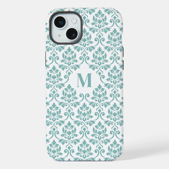 Feuille Damask Teal Muster (Benutzerdefiniert) iPhone Hülle (Rückseite)