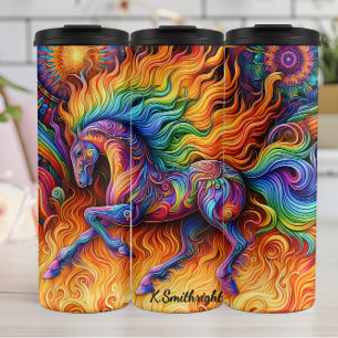 Feurig-buntes Pferd psychedelische Fantasie Thermosbecher