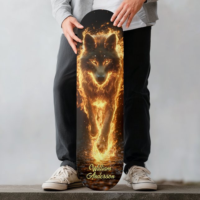 Feurig Glühender Wolf Skateboard (Fiery Glowing Wolf Skateboard)