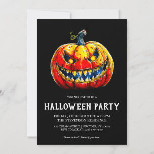 Feurig lächelnde Kürbis-Gothic-Halloween-Party Einladung