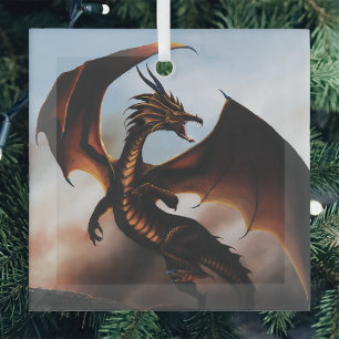 Feurige Bernstein-Drachen-Fantasy Ornament Aus Glas