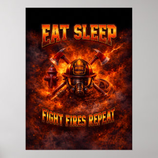 Feurige Feuerwehr-Grafik Poster