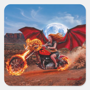 Feurige Foxella Vampir-Biker-Braut Quadratischer Aufkleber