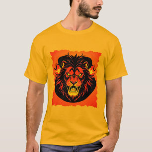 Feurige Löwenillustration umgeben von Flamboyant T-Shirt
