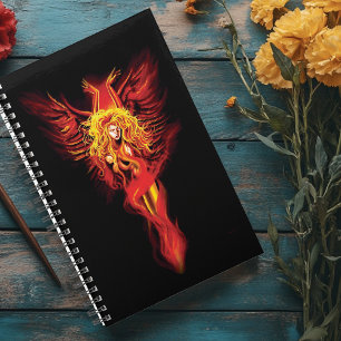 Feurige Rote Fantasy Phönix Frau Schwarz Planer