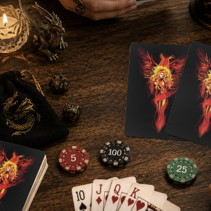 Feurige Rote Fantasy Phönix Frau Schwarz Spielkarten