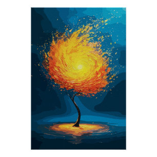 Feuriger Baum des Lebens   Abstrakte Naturwandkuns Poster