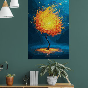 Feuriger Baum des Lebens   Abstrakte Naturwandkuns Poster