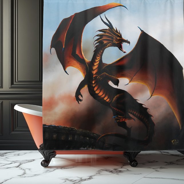 Feuriger Bernstein-Drache Fantasy Duschvorhang (Von Creator hochgeladen)