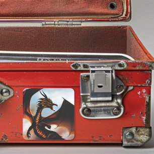 Feuriger Bernstein-Drache Fantasy Quadratischer Aufkleber