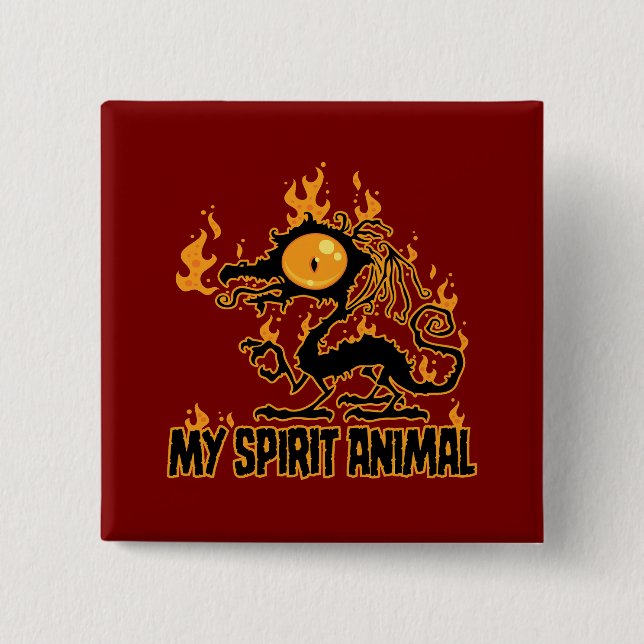 Feuriger knuspriger Drache Spirit Animal Button (Vorderseite)