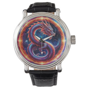 Feuriger kosmischer Drache, umgeben von einem himm Armbanduhr