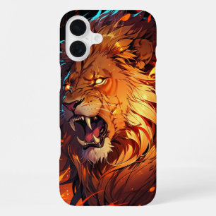 Feuriger Löwe mit leuchtender Mähne und Natur-Elem iPhone 16 Plus Hülle
