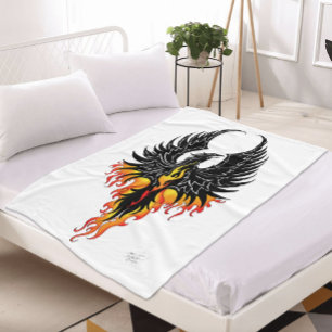 Feuriger Phönix aufsteigende Feuer Vogel schwarze  Fleecedecke