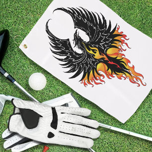 Feuriger Phönix aufsteigende Feuer Vogel schwarze Golfhandtuch