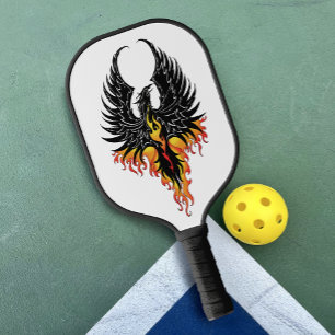 Feuriger Phönix aufsteigende Feuer Vogel schwarze Pickleball Schläger