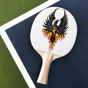 Feuriger Phönix aufsteigende Feuer Vogel schwarze Tischtennis Schläger