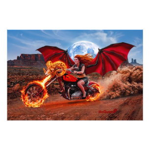 Feuriger Vampir-Fuchs Foxella Biker-Braut Fotodruck