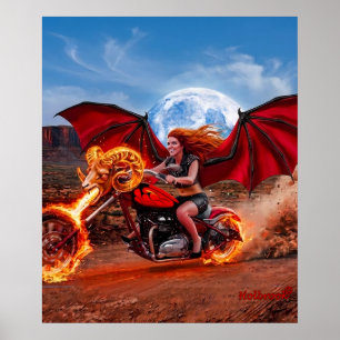 Feuriger Vampir-Fuchs Foxella Biker-Braut Poster