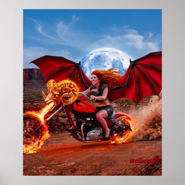 Feuriger Vampir-Fuchs Foxella Biker-Braut Poster (Vorne)
