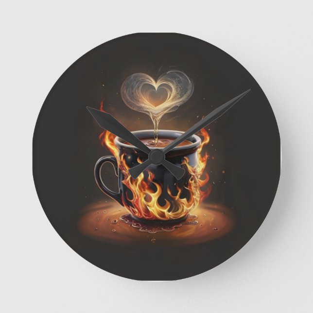 Feuriger Weihnachtskaffee mit Herzklopfkunst Runde Wanduhr (Vorderseite)
