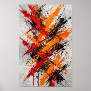 Feuriges Chaos - Knalliges Rot Orange Schwarzer Sp Poster