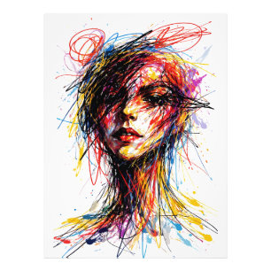 Feuriges Kritzelportrait Emotioneller Wirbel Fotodruck
