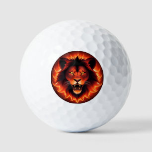 Feuriges Löwengesicht mit leuchtender Mähne Golfball