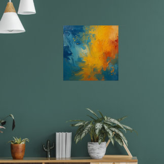 Feuriges Orange & Blau Impasto Abstract Art Poster