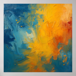 Feuriges Orange & Blau Impasto Abstract Art Poster