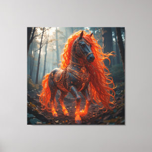 🐴🔥 Feuriges Pferd Fantasy Rote Mähne Leinwanddruck