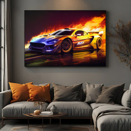 Feuriges Rennsportwagen-Digitalkunst Poster