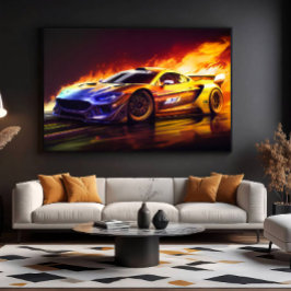 Feuriges Rennsportwagen-Digitalkunstwerk Leinwanddruck