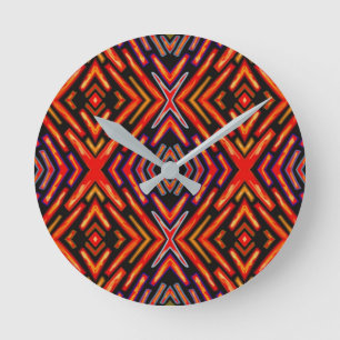 Feuriges Rot Orange Schwarz Runde Wanduhr