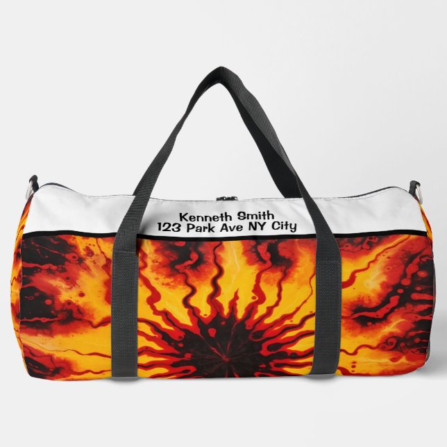 Feuriges Tie Dye Burst Monogramm Personalisiertes  Duffle Bag (Vorderseite)