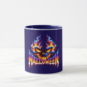 Feuriges Totenkopf-Halloween-Flammendesign Tasse