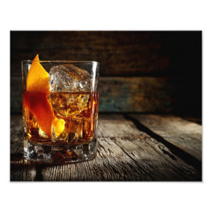 Feuriges Whiskeyglas Rustikale Dunkle Stimmung Fotodruck