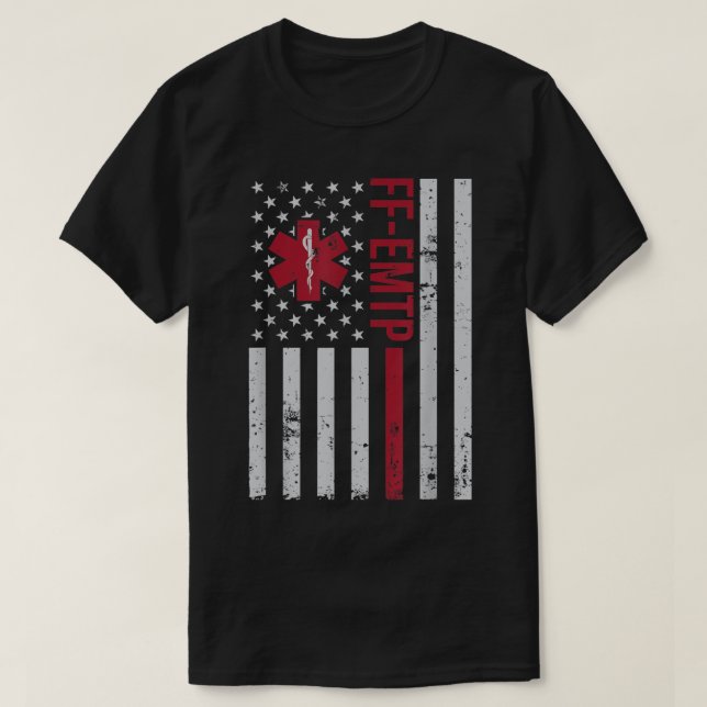 FF-EMTP Firefighter Paramedic USA Flag T-Shirt (Design vorne)