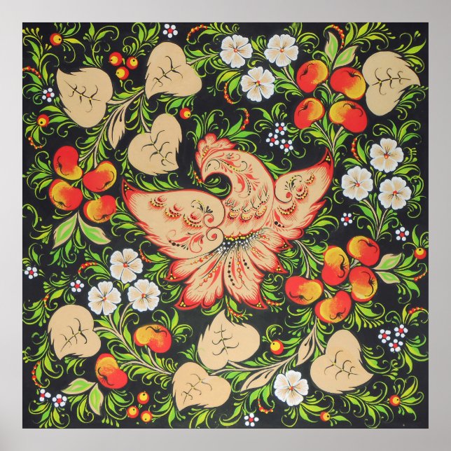 Fhoenix Feuervogelkunst in der russischen Volkskun Poster (Vorne)