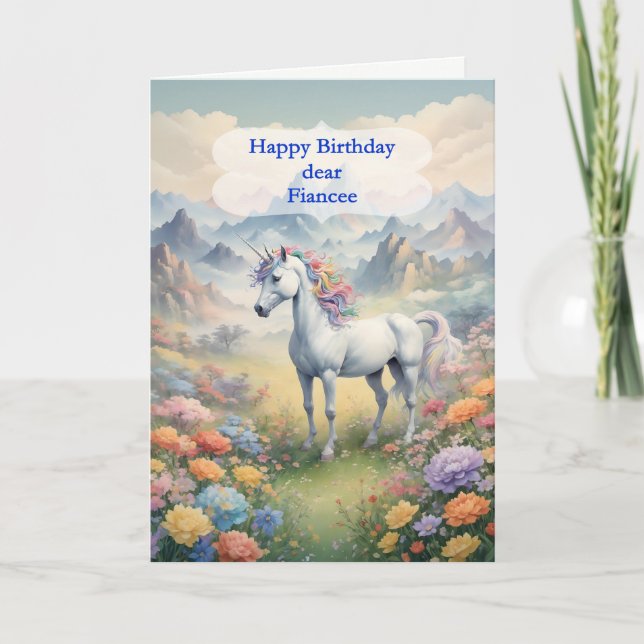 Fiancee Birthday Unicorn Karte (Vorderseite)